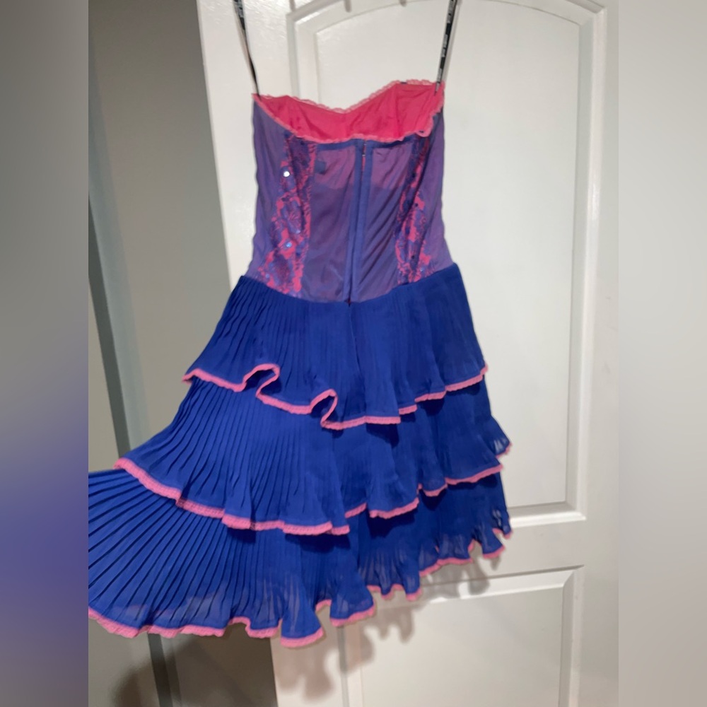 Y2K Vintage Betsey Johnson Strapless Corset Ruffle Pink Blue Lace Cupcake Mini 💘 - Picture 11 of 15